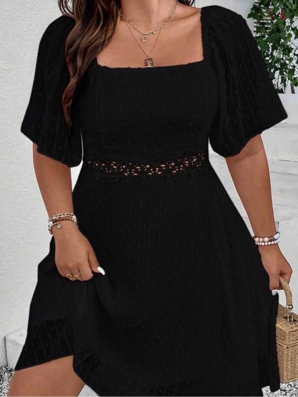 SHEIN Black Square-Neck Midi Dress